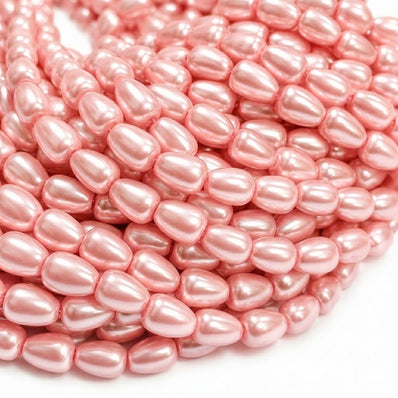 6x8mm Light Pink Glass Pearl Teardrop Beads, Pearlized Drop Shape Beads for Earrings, Necklaces & DIY Jewelry Making, 95–96pcs Strand