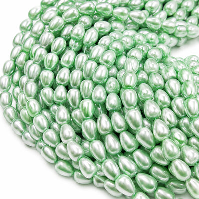 6x8mm Mint Green Glass Pearl Teardrop Beads, Pearlized Drop Shape Beads for Earrings, Necklaces & DIY Jewelry Making, 95–96pcs Strand