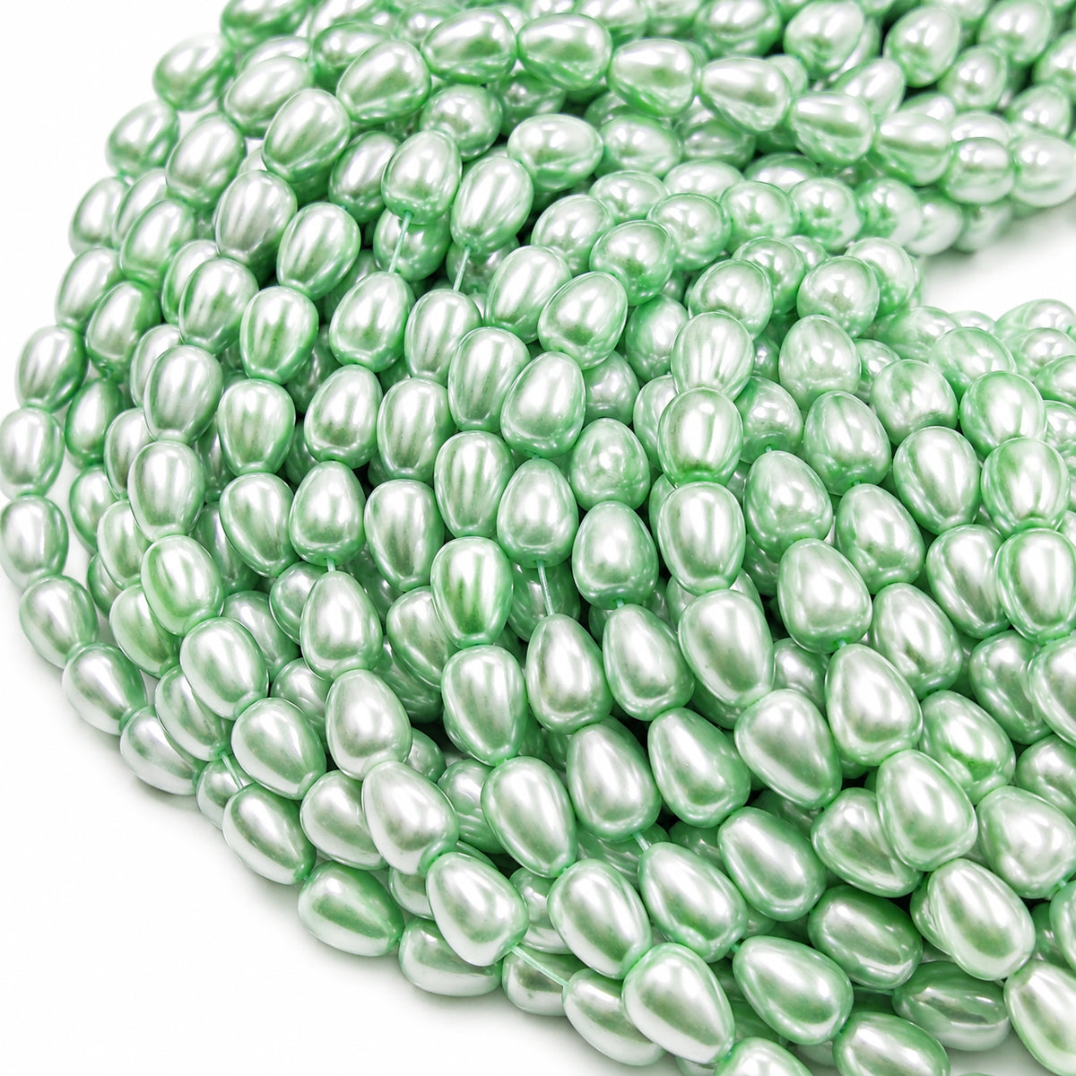 6x8mm Mint Green Glass Pearl Teardrop Beads, Pearlized Drop Shape Beads for Earrings, Necklaces & DIY Jewelry Making, 95–96pcs Strand