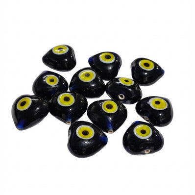 17-18mm Blue Heart Evil Eye Beads | Handmade Turkish Glass Beads | 10 Pieces