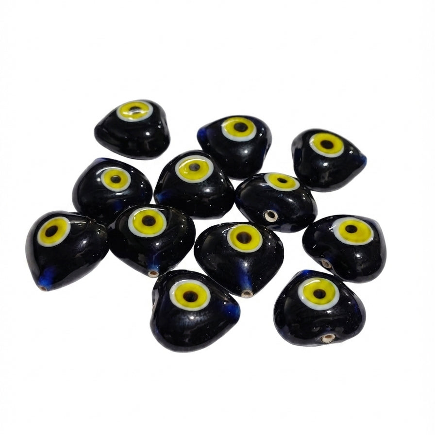 17-18mm Blue Heart Evil Eye Beads | Handmade Turkish Glass Beads | 10 Pieces