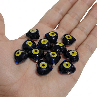 17-18mm Blue Heart Evil Eye Beads | Handmade Turkish Glass Beads | 10 Pieces
