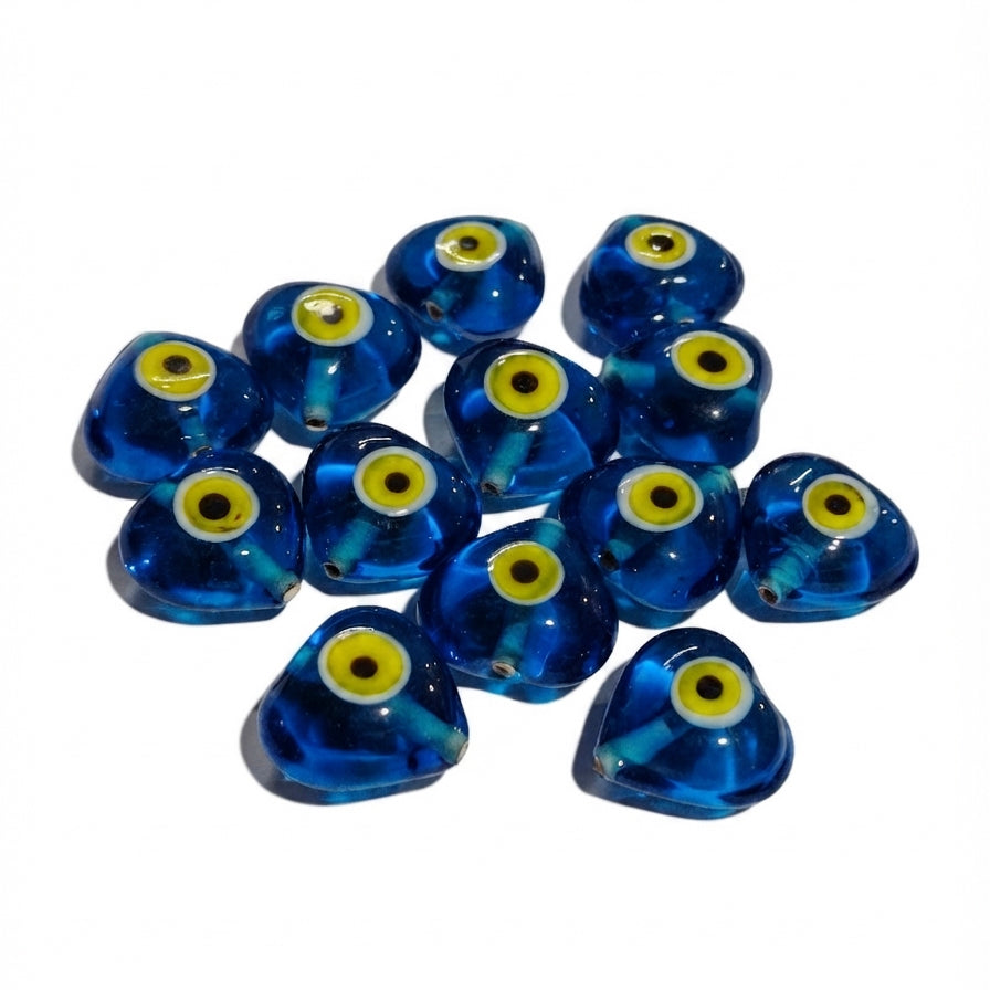 Handmade Turkish Blue Evil Eye Heart Beads - 17-18mm Glass Beads, 10 Pieces Pack