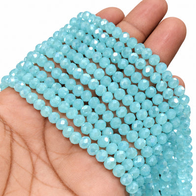 6mm Light Aqua Blue Faceted Glass Crystal Beads – 74-75 Beads/String