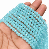 6mm Light Aqua Blue Faceted Glass Crystal Beads – 74-75 Beads/String