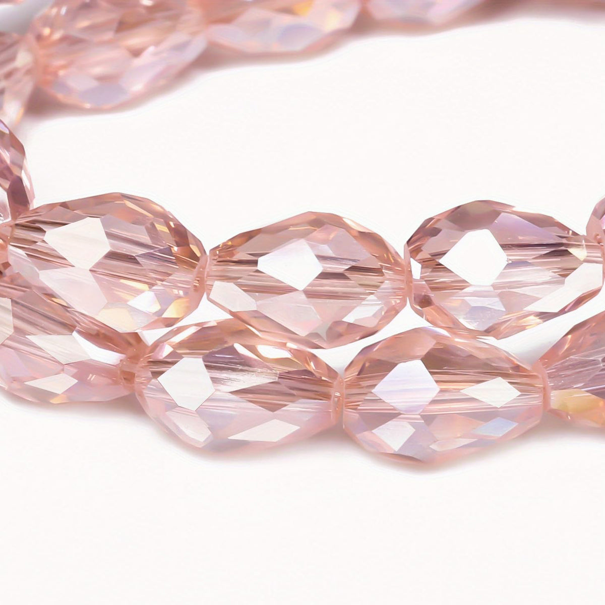 Pink AB Faceted Pear Drop Glass Crystal Beads - 10x15 mm, 25 Pieces Per Strand