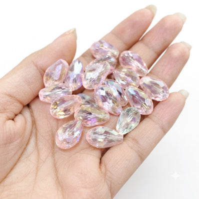 Pink AB Faceted Pear Drop Glass Crystal Beads - 10x15 mm, 25 Pieces Per Strand