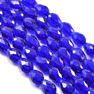 Royal Blue AB Faceted Pear Drop Glass Crystal Beads - 12x8 mm, 42-43 Pieces Per Strand