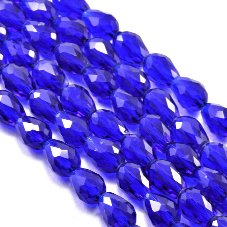 Royal Blue AB Faceted Pear Drop Glass Crystal Beads - 12x8 mm, 42-43 Pieces Per Strand