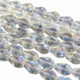 Clear White AB Faceted Pear Drop Glass Crystal Beads - 15x10 mm, 27-28 Pieces Per Strand