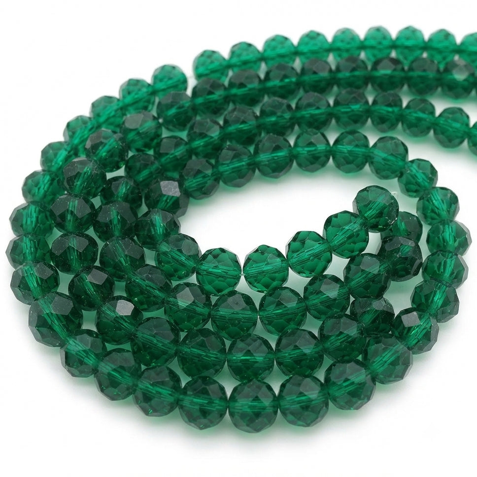 10x8mm Emerald Green Faceted Glass Crystal Beads – 58-60 Beads/String