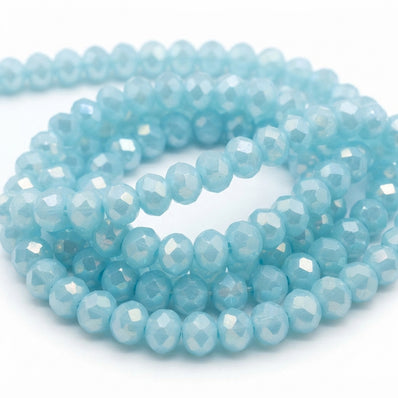 6mm Light Aqua Blue Faceted Glass Crystal Beads – 74-75 Beads/String