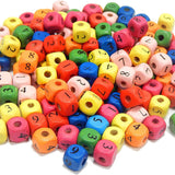 Wooden Beads 10 mm Wooden Cube Number Beads Number Cube Bead Chain Colourful Wood Beads Mix for Threading, Pack of 100