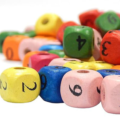Wooden Beads 10 mm Wooden Cube Number Beads Number Cube Bead Chain Colourful Wood Beads Mix for Threading, Pack of 100
