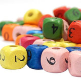 Wooden Beads 10 mm Wooden Cube Number Beads Number Cube Bead Chain Colourful Wood Beads Mix for Threading, Pack of 100