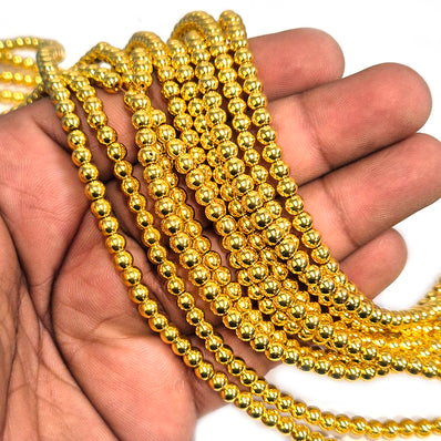 1 STRING/LINE PACK' 4 MM' 18K GOLD POLISHED JAPANESE GLASS BEADS