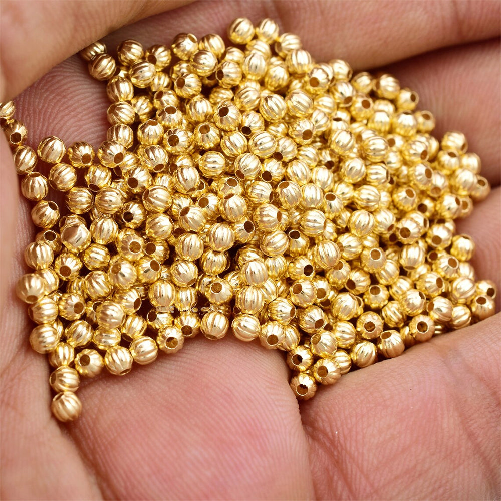1000 Pcs Pack Kharbuja Pumpkin Shape Metal Ball, 3 mm size, Gold Plated