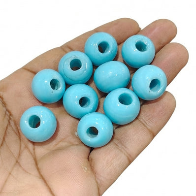 17mm Sky Blue Round Trade Glass Beads – 10 Pieces Pack | Handmade Vintage Glass Beads for Jewelry Making