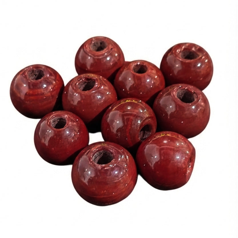 16-17 mm Dark Maroon Round Trade Glass Beads – 10 Pieces Pack | Handmade Vintage Glass Beads for Jewelry Making