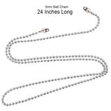 5 PCS BALL CHAIN 24 INCHES LONG SILVER PLATED , NO CLASPS AND JUMP RING 3mm ball