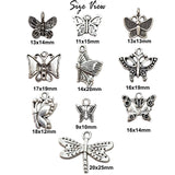 50/Pcs Butterfly charms Mix 10 desings Silver oxidized