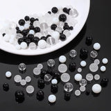 Black & White Round Mix Glass Beads – 100 Grams Pack | Transparent, Matte & Glossy Beads for Jewelry Making