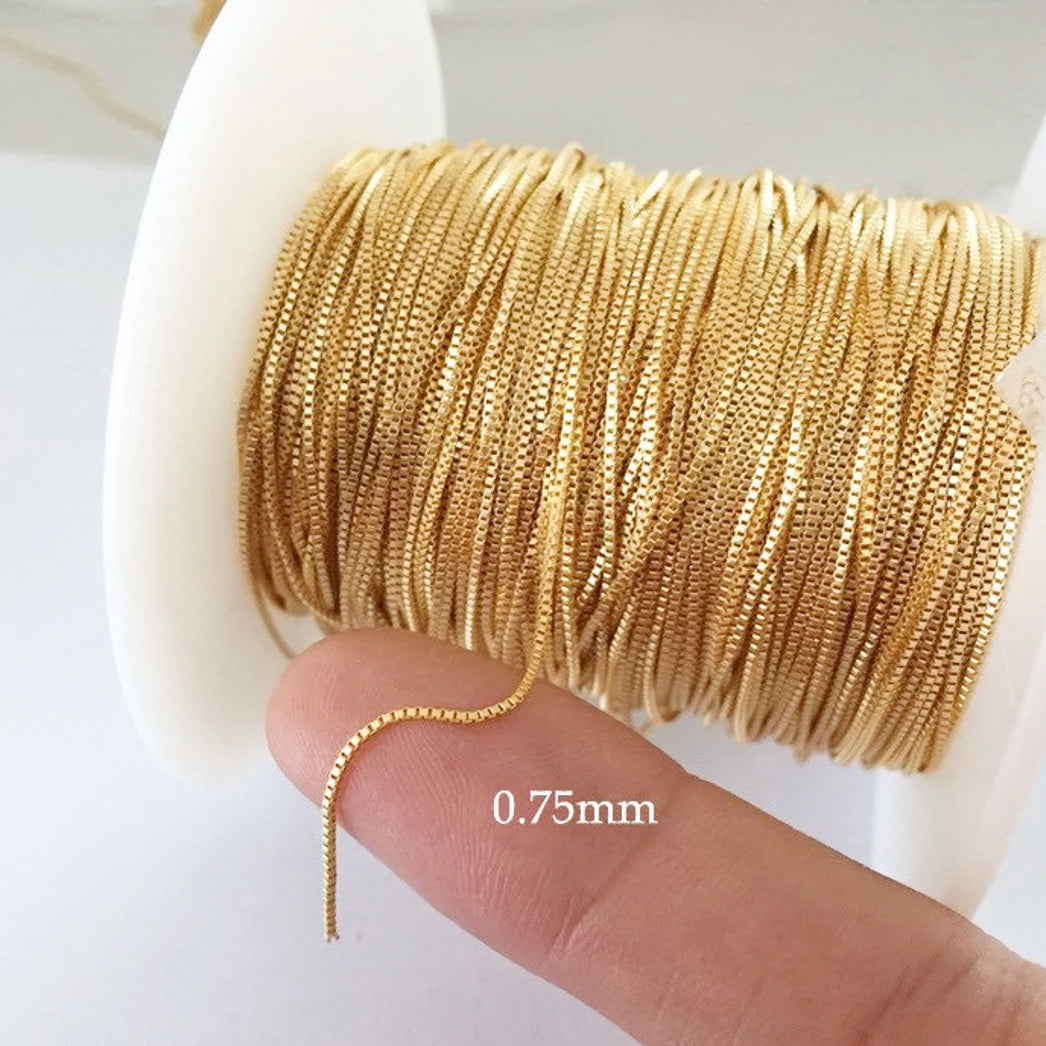 Very Thin Gold Plated Box Chain 90-95 Cm' Long Chain' 0.75mm – Dainty Chain for Jewelry Making, Shop elegant 0.75mm gold plated box chain.