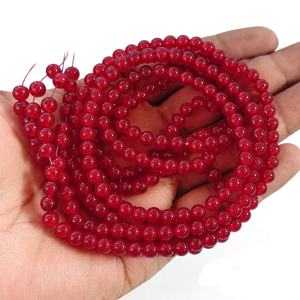 2 Strands 4MM Red Round Imitation Jade Glass Beads Strands | Jelly Style Glass Spacer Beads for Jewelry Making | 31.4 Inches | Approx. 400+ Beads