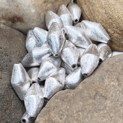 10 PIECES PACK' 20x10 MM APPROX' SILVER BRUSHED DHOLKI BRASS BEADS