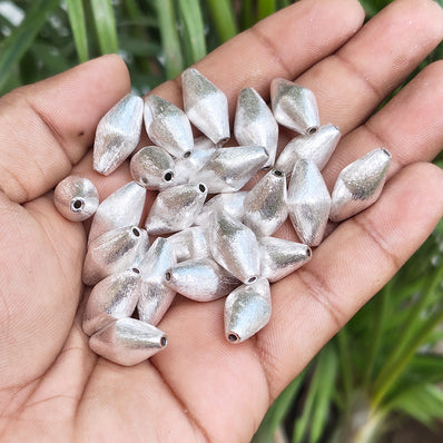 10 PIECES PACK' 20x10 MM APPROX' SILVER BRUSHED DHOLKI BRASS BEADS
