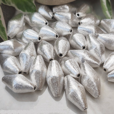 10 PIECES PACK' 20x10 MM APPROX' SILVER BRUSHED DHOLKI BRASS BEADS