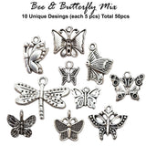 50/Pcs Butterfly charms Mix 10 desings Silver oxidized