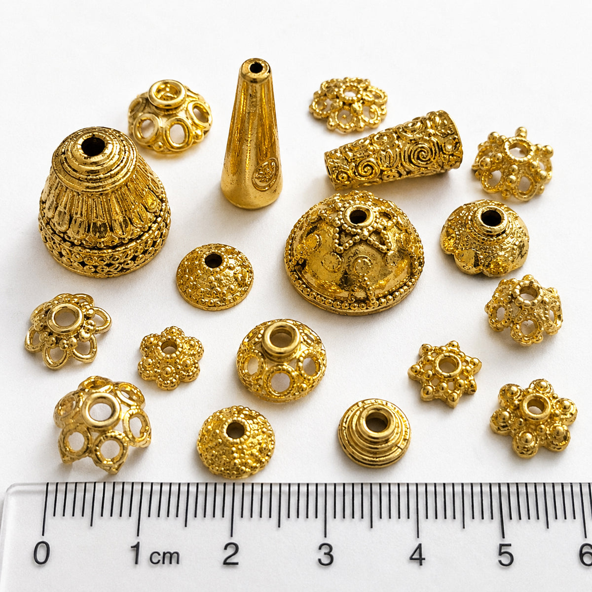 50 PCS Random Mix Gold Bead Caps & Cone Findings | Jewelry Making Spacer Caps | DIY Craft Supplies