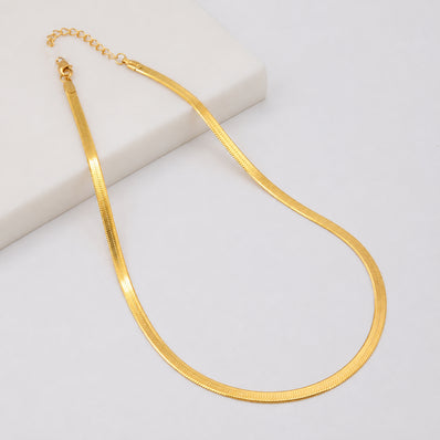 3mm Gold Mirror Finish Flat Snake Chain Necklace – 17 Inches | Brass | Tarnish Resistant | Premium Quality | Per Piece