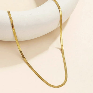 3mm Gold Mirror Finish Flat Snake Chain Necklace – 17 Inches | Brass | Tarnish Resistant | Premium Quality | Per Piece