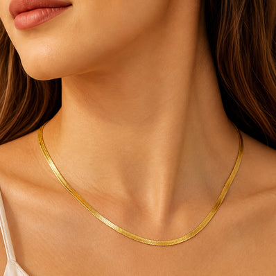 3mm Gold Mirror Finish Flat Snake Chain Necklace – 17 Inches | Brass | Tarnish Resistant | Premium Quality | Per Piece