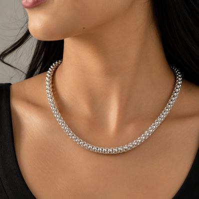 8mm Shiny Silver Plated Beaded Chain Necklace 16 Inch with Extension Chain | Wholesale Jewelry Making Supply