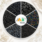 Premium Black & Metallic Glass Seed Beads Assortment - 6 Unique Designs for Jewelry Making & Embroiderylass Beads Mix, 50g Each Design, Total 300g Pack for DIY Bracelet, Necklace & Embroidery Craft