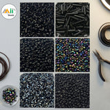Premium Black & Metallic Glass Seed Beads Assortment - 6 Unique Designs for Jewelry Making & Embroiderylass Beads Mix, 50g Each Design, Total 300g Pack for DIY Bracelet, Necklace & Embroidery Craft