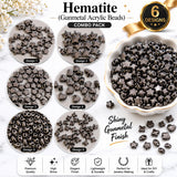 6 Designs Gunmetal Black Hematite Acrylic Beads Combo Pack – High Quality Glossy Spacer Beads for Jewelry Making, 50 Pieces Each Design, Total 300 Beads