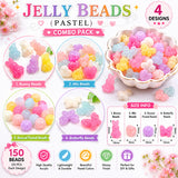 Jelly Beads Pastel Combo Pack – Cute Acrylic Beads Mix for Jewelry Making, Bunny Butterfly Shell & Round Beads, 25 Pieces Each Design, Total 150 Beads