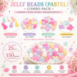 Jelly Beads Pastel Combo Pack – Cute Acrylic Beads Mix for Jewelry Making, Bunny Butterfly Shell & Round Beads, 25 Pieces Each Design, Total 150 Beads