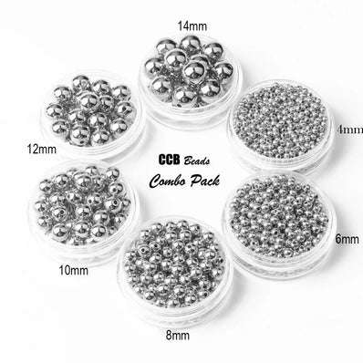 6 SIZES COMBO PACK CCB METALLIC BALL BEADS FOR JEWELLERY MAKING, EACH SIZE 50 GRAMS PACK (TOTAL 300 GRAMS)