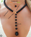 8 MM' 2 LINES PACK ' Black Round Opaque Glass Beads