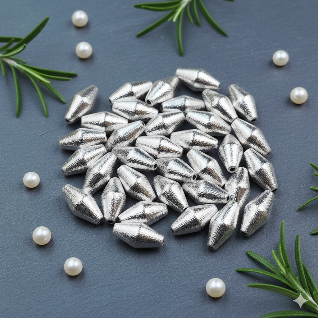 10 PIECES PACK' 20x10 MM APPROX' SILVER BRUSHED DHOLKI BRASS BEADS