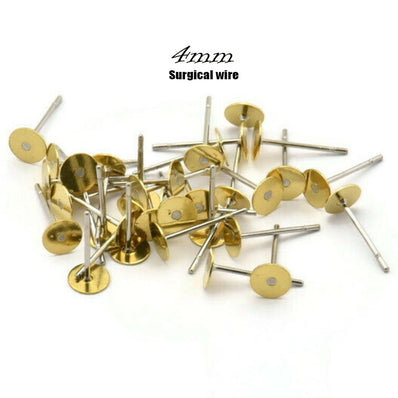 200pcs Stainless Steel Blank Pad Flat Earring Post Studs Base Pins with Ear  Back