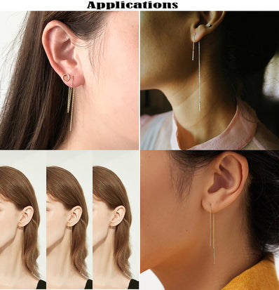 2 pairs pack (4pcs) Anti tarnish thin earring threader 14k real gold plated