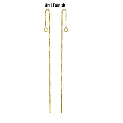 2 pairs pack (4pcs) Anti tarnish thin earring threader 14k real gold plated