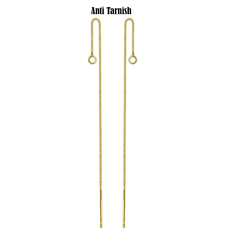 2 pairs pack (4pcs) Anti tarnish thin earring threader 14k real gold plated