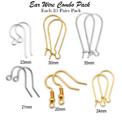 Earring Making Ear Wire Combo Pack – 6 Styles, 25 Pairs Each | Jewelry Making Findings